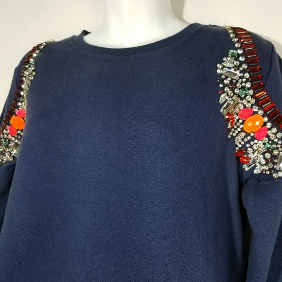 HEMANT & NANDITA Navy Blue Beaded Sweater Sz S - Picture 4 of 8